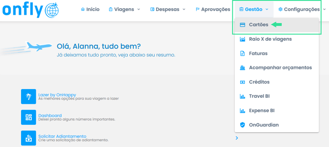 menu onfly gestão cartões
